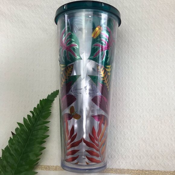 Starbucks RARE Metallic Tropical Leaves Aloha Cold Cup Tumbler - Picture 4 of 7